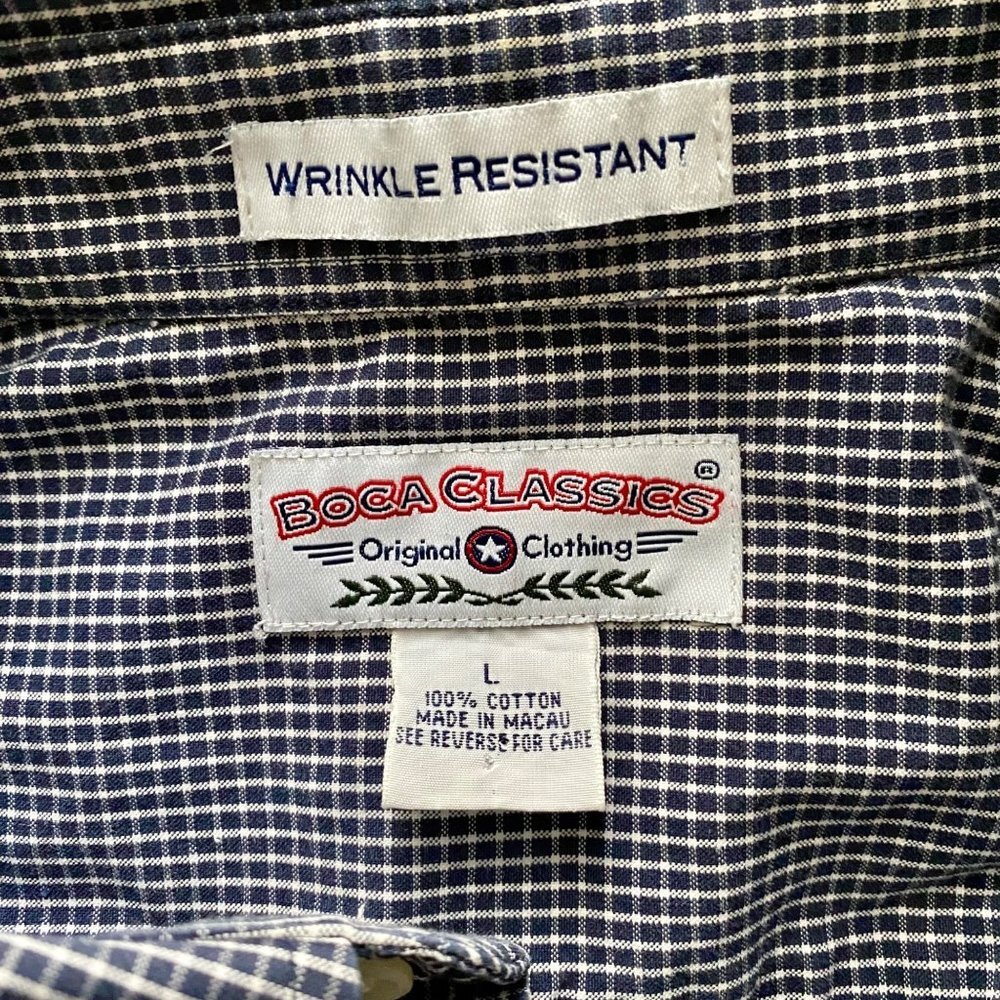 Boca Classics Black White Cotton Short Sleeve Button Down Shirt Men's Large - Picture 6 of 7